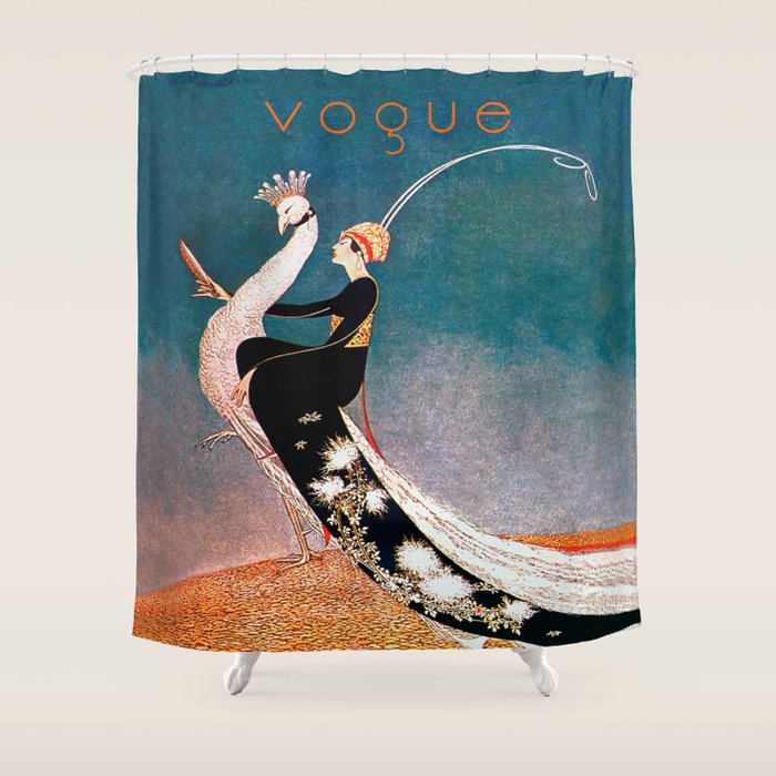Art Deco White Peacock And Flapper Vintage Art Shower Curtain