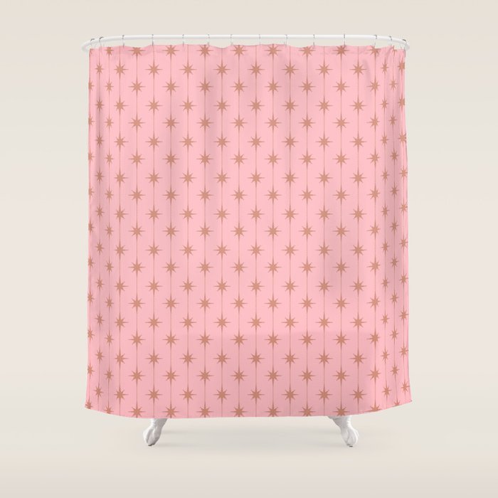 Midcentury Stars And Dots Atomic Pattern In Light Pink And Pale Mocha Shower Curtain