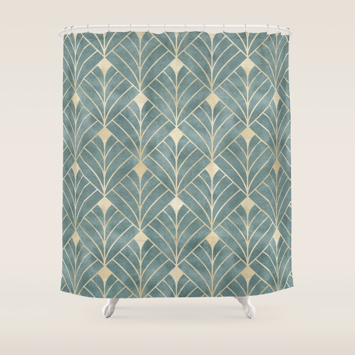 Art Deco Diamonds In Teal And Gold Shower Curtain
