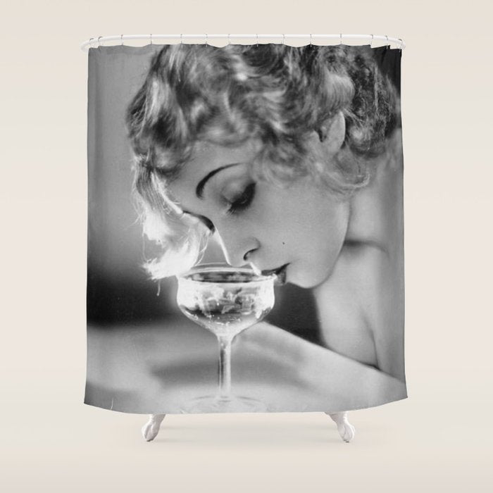 Jazz Age Blond Sipping Champagne Black And White Photograph / Photography Shower Curtain