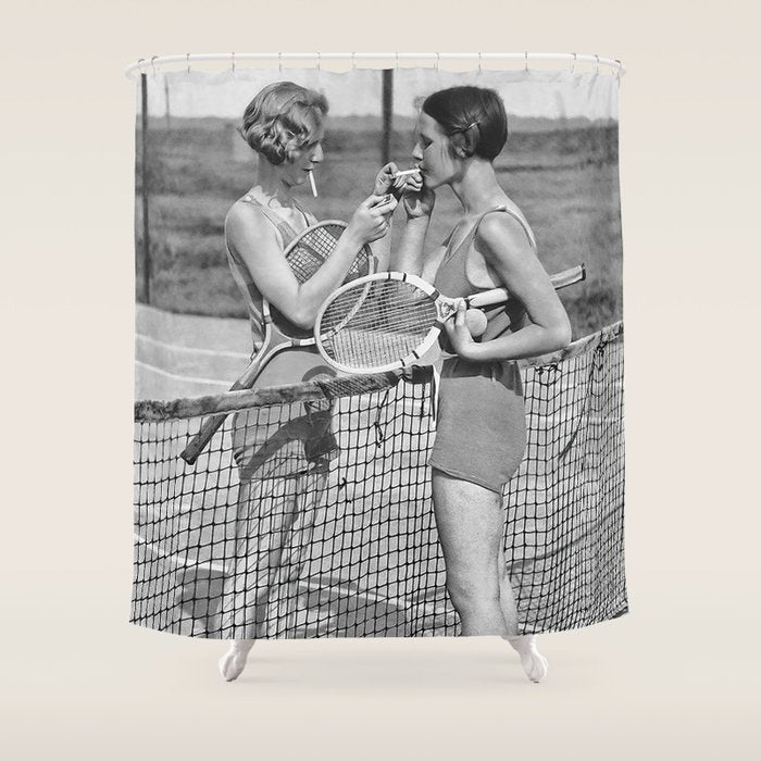 Tennis Players, Black And White Art, Vintage Wall Art Shower Curtain
