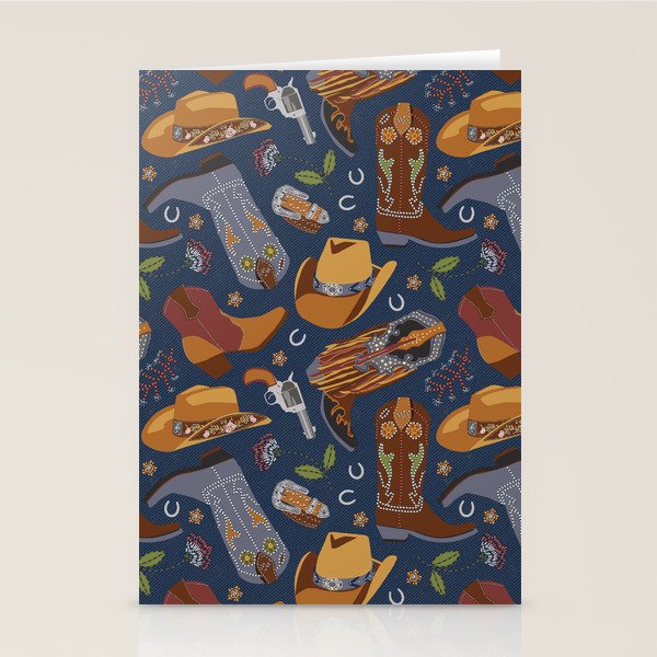 Embroidered Cowgirls | Blue Stationery Card