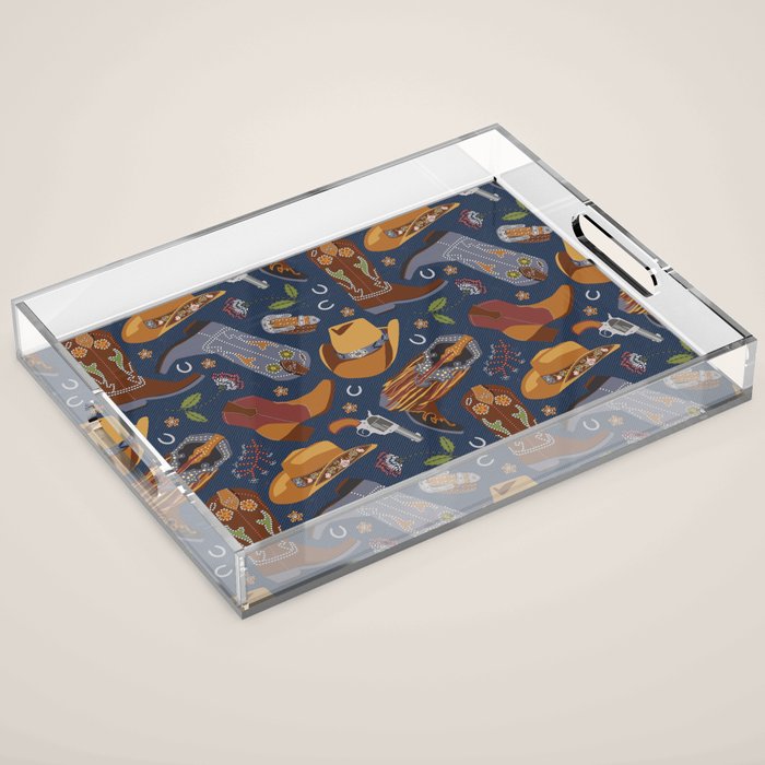Embroidered Cowgirls | Blue Acrylic Tray