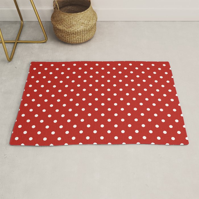 Polka Dot Classic Pattern In Red And White Rug