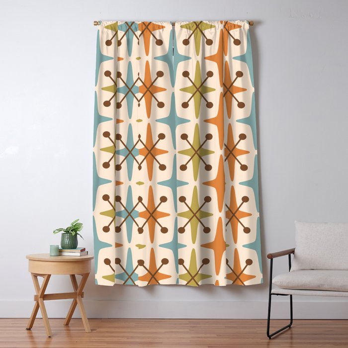 Mid Century Modern Googie Star Pattern Mid Mod Window Curtain