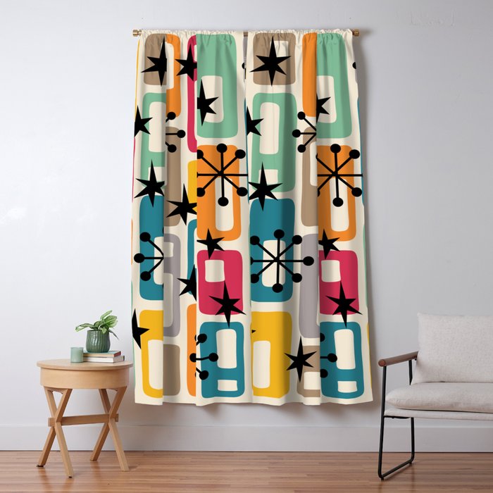 Retro Mid Century Modern Atomic Decoration 254 Googie Window Curtain