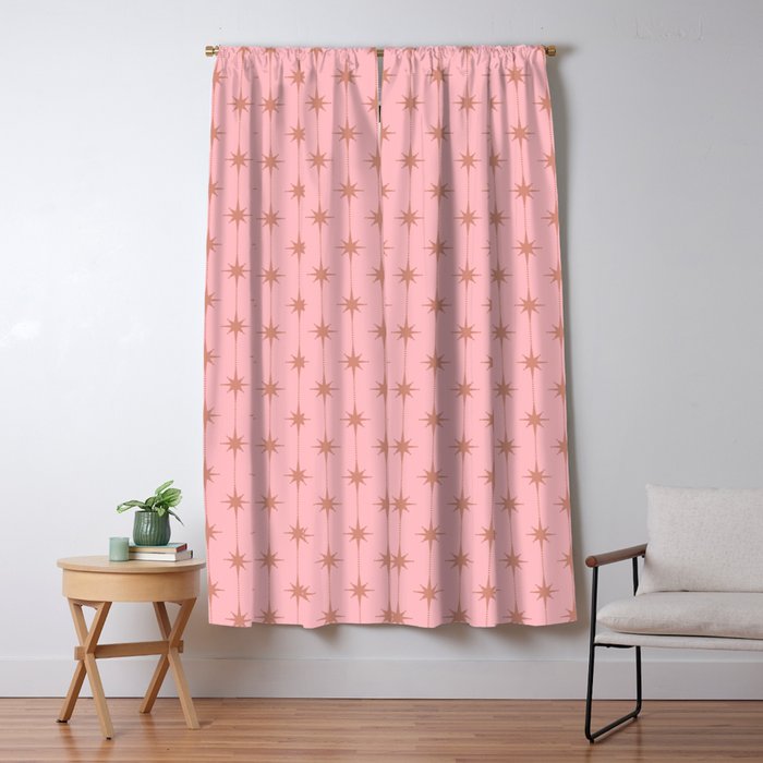 Midcentury Stars And Dots Atomic Pattern In Light Pink And Pale Mocha Window Curtain