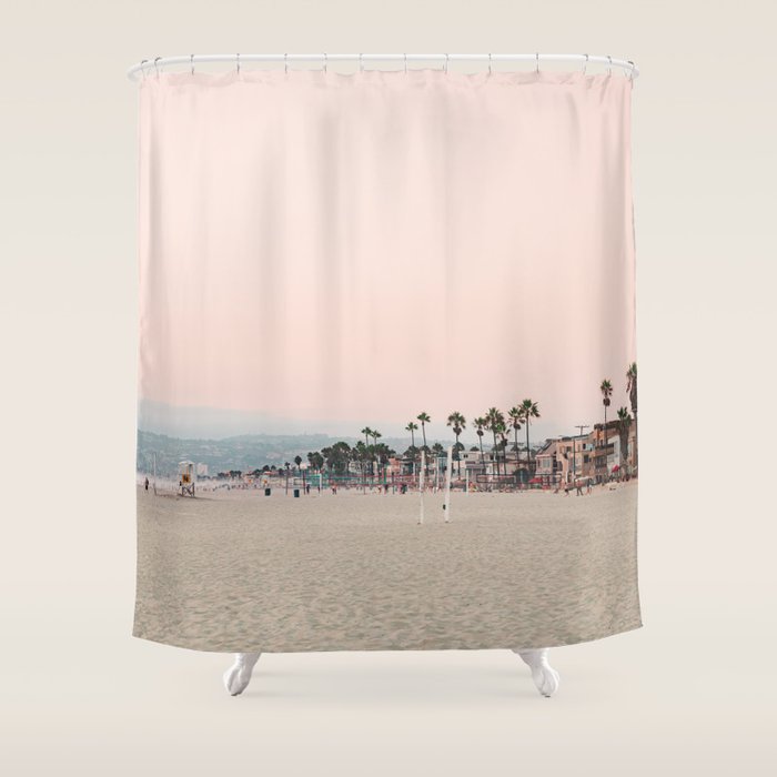 California Pink Beach Sunset Photography Shower Curtain
