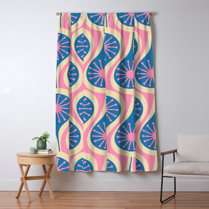 Atomic Drops Mid Century Modern Retro Pattern In Pink And Blue Window Curtain
