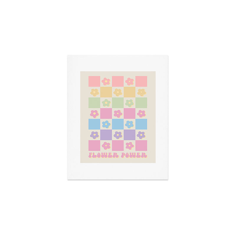 Checkered Flower Power Danish Pastel Rainbow Tones Art Print