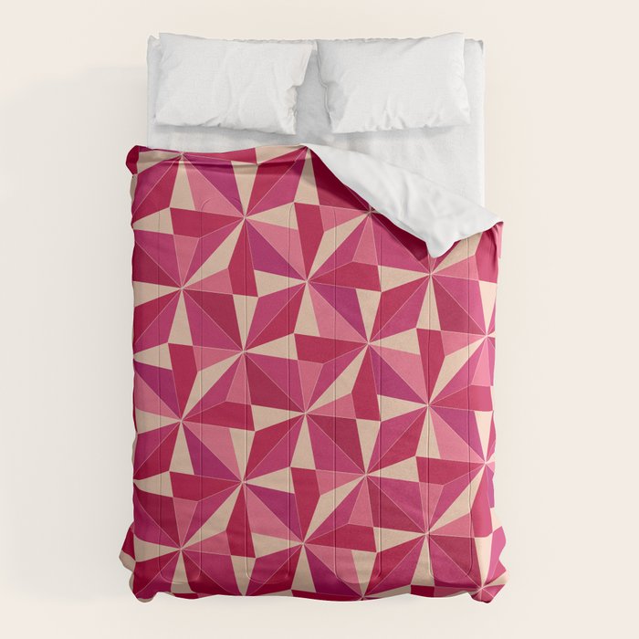 Kaleidoscope Tile Pattern Viii Vibrant Pink And Red Comforter