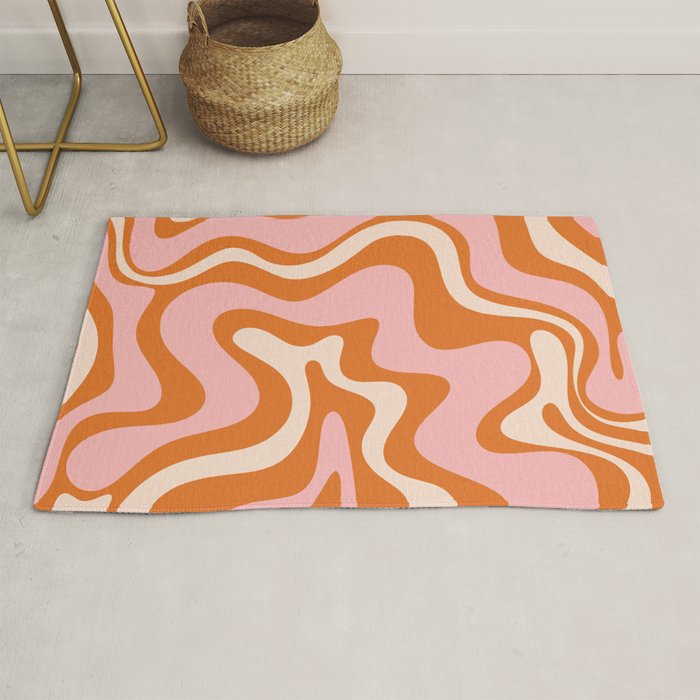 Retro Liquid Swirl Abstract Pattern Pink Orange Cream Rug