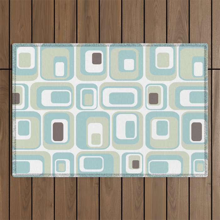 Retro Rectangles Mid Century Modern Geometric Vintage Style Outdoor Rug