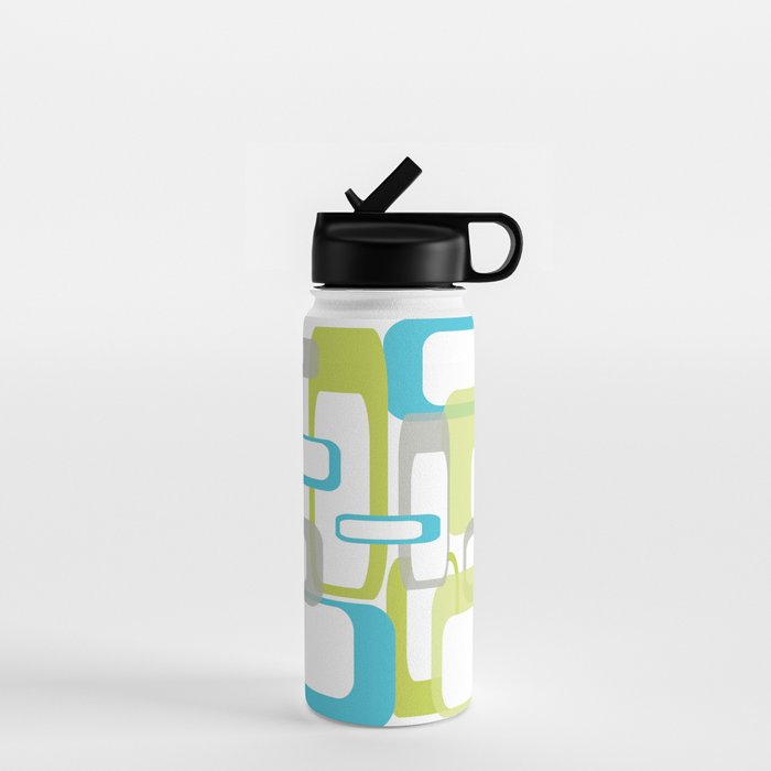 Mid-Century Modern Rectangle Design Blue Green And Gray Water Bottle