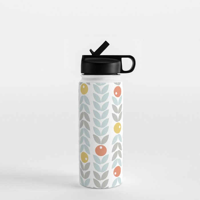 Mid Century Modern Retro Leaf And Circle Pattern Water Bottle