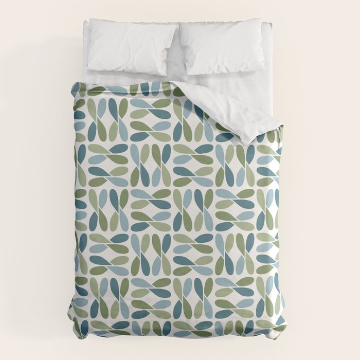 Retro Mid Century Modern Abstract Leaf Pattern Teal Blue Dill Green Duvet Cover