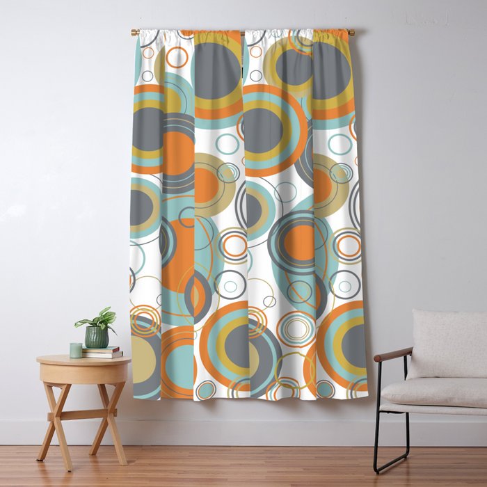 Retro Mid Century Modern Circles Geometric Bubbles Pattern Window Curtain