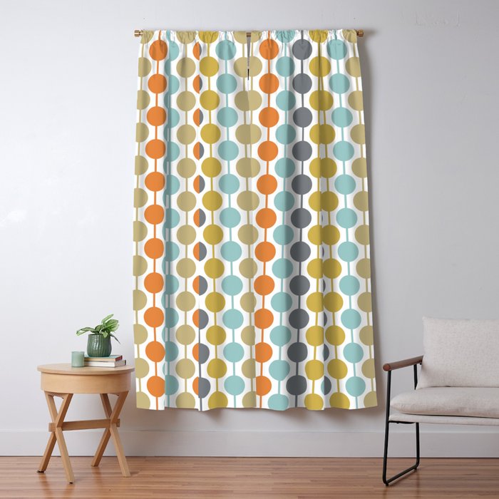 Retro Circles Mid Century Modern Background Window Curtain