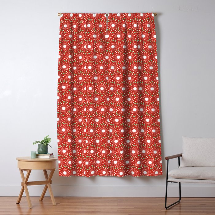 Christmas Holiday Midcentury Modern Atomic Snowflakes In Red Green And White Window Curtain