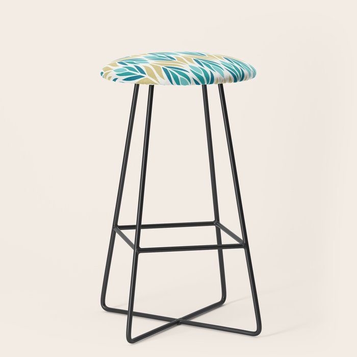 Mid Century Modern Abstract Floral Pattern In Turquoise Teal Aqua And Marigold Stool