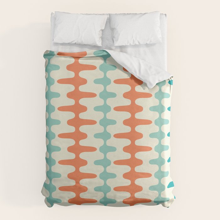 Retro Mid Century Modern Trellis Print Orange And Teal Duvet Cover