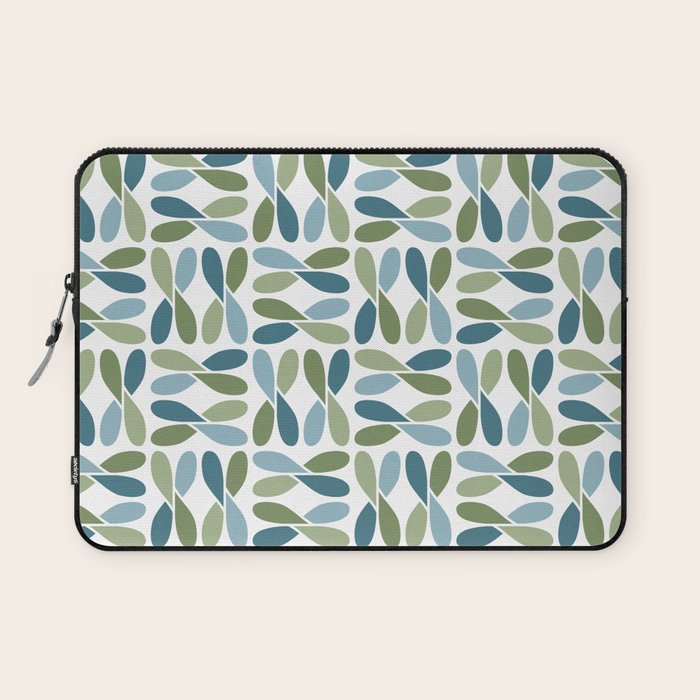 Retro Mid Century Modern Abstract Leaf Pattern Teal Blue Dill Green Laptop Sleeve