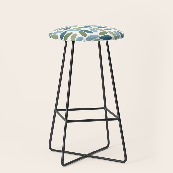 Retro Mid Century Modern Abstract Leaf Pattern Teal Blue Dill Green Stool
