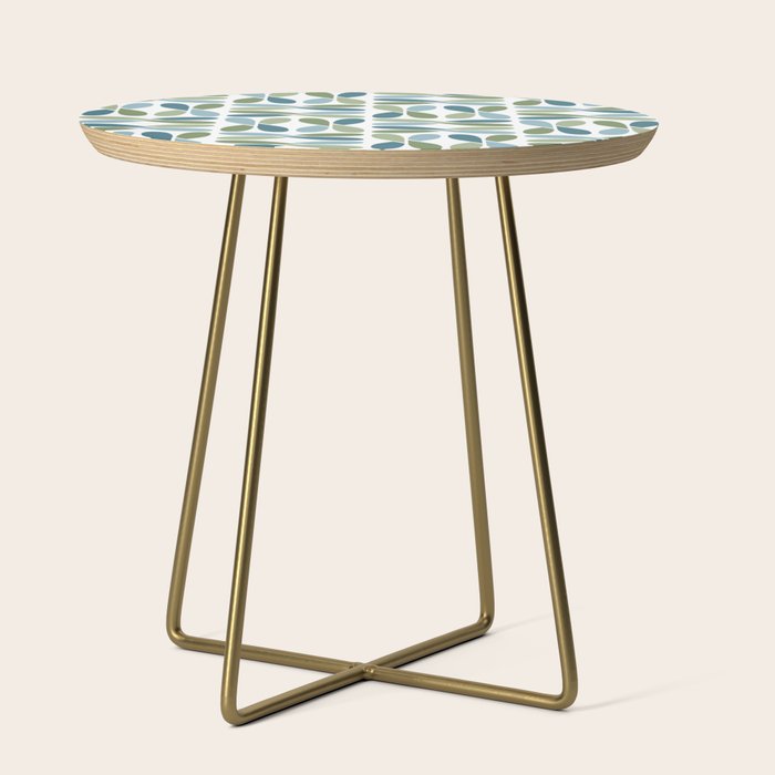 Retro Mid Century Modern Abstract Leaf Pattern Teal Blue Dill Green Side Table