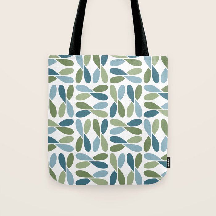 Retro Mid Century Modern Abstract Leaf Pattern Teal Blue Dill Green Tote Bag