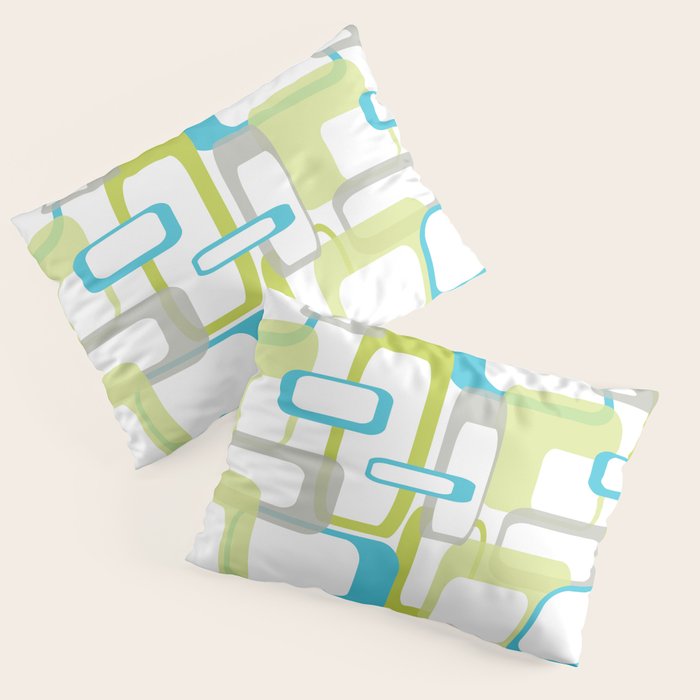 Mid-Century Modern Rectangle Design Blue Green And Gray Pillow Sham