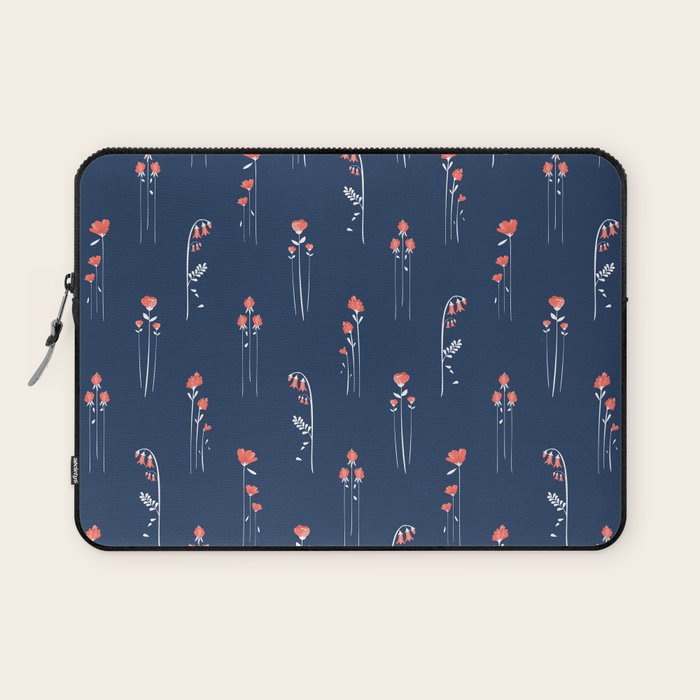 Retro Dark Flower Pattern In Modern Navy And Coral Laptop Sleeve