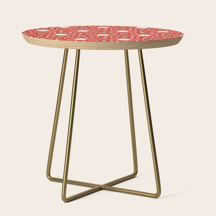 Christmas Holiday Midcentury Modern Atomic Snowflakes In Red Green And White Side Table