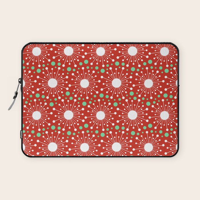 Christmas Holiday Midcentury Modern Atomic Snowflakes In Red Green And White Laptop Sleeve