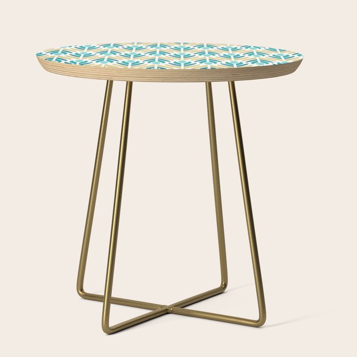 Mid Century Modern Abstract Floral Pattern In Turquoise Teal Aqua And Marigold Side Table