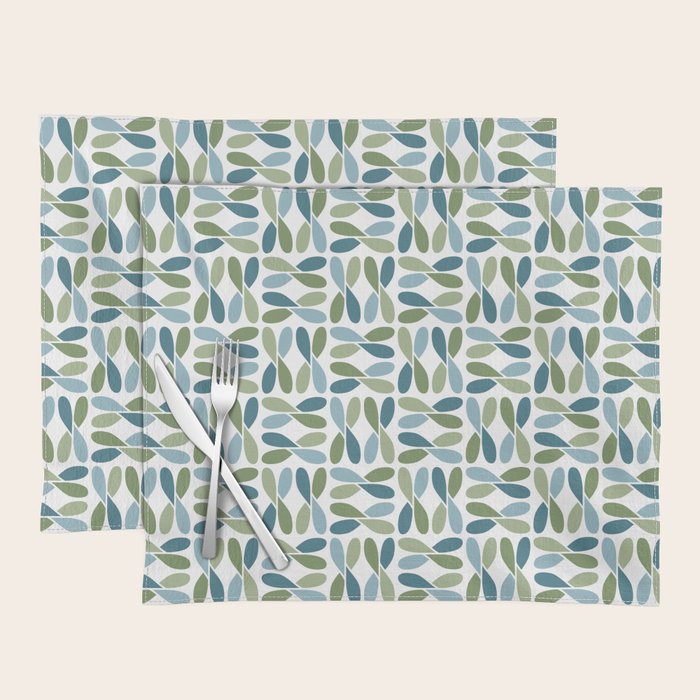 Retro Mid Century Modern Abstract Leaf Pattern Teal Blue Dill Green Placemat