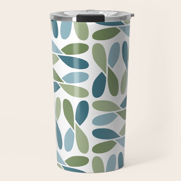 Retro Mid Century Modern Abstract Leaf Pattern Teal Blue Dill Green Travel Mug