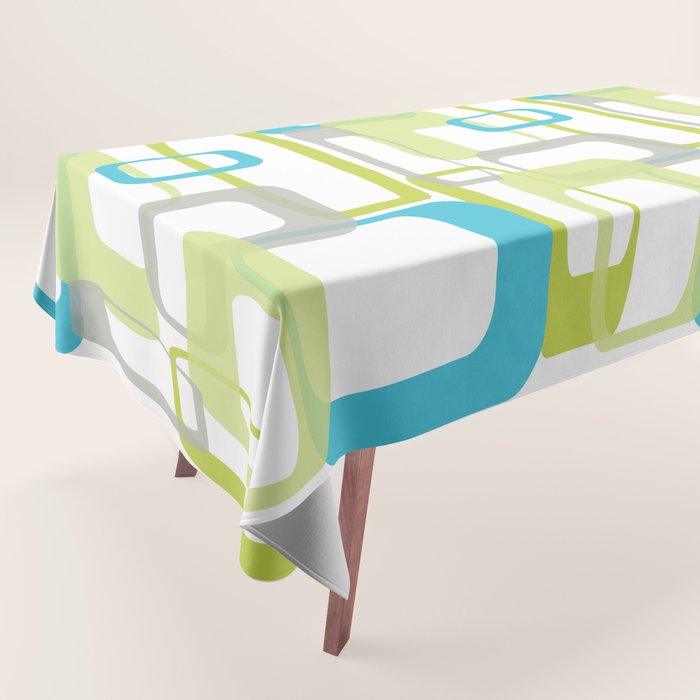 Mid-Century Modern Rectangle Design Blue Green And Gray Tablecloth