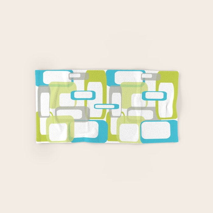 Mid-Century Modern Rectangle Design Blue Green And Gray Bath Towel