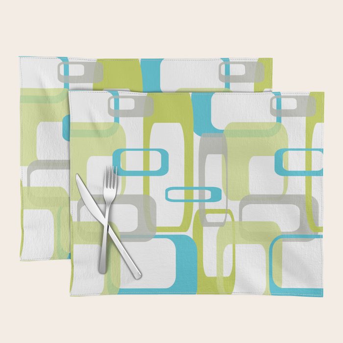 Mid-Century Modern Rectangle Design Blue Green And Gray Placemat