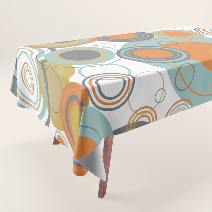Retro Mid Century Modern Circles Geometric Bubbles Pattern Tablecloth