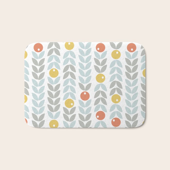 Mid Century Modern Retro Leaf And Circle Pattern Bath Mat