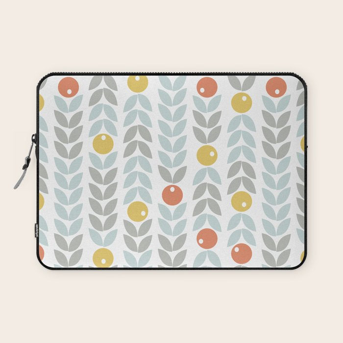 Mid Century Modern Retro Leaf And Circle Pattern Laptop Sleeve