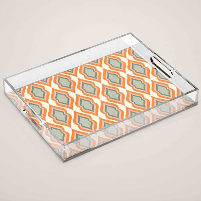 Mid Century Mod Retro Modern Shapes Orange Pink Green Acrylic Tray