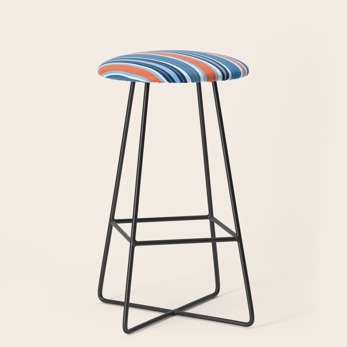 Mid Century Modern Vintage Inspired Stripes In Classic Blues And Muted Orange Stool