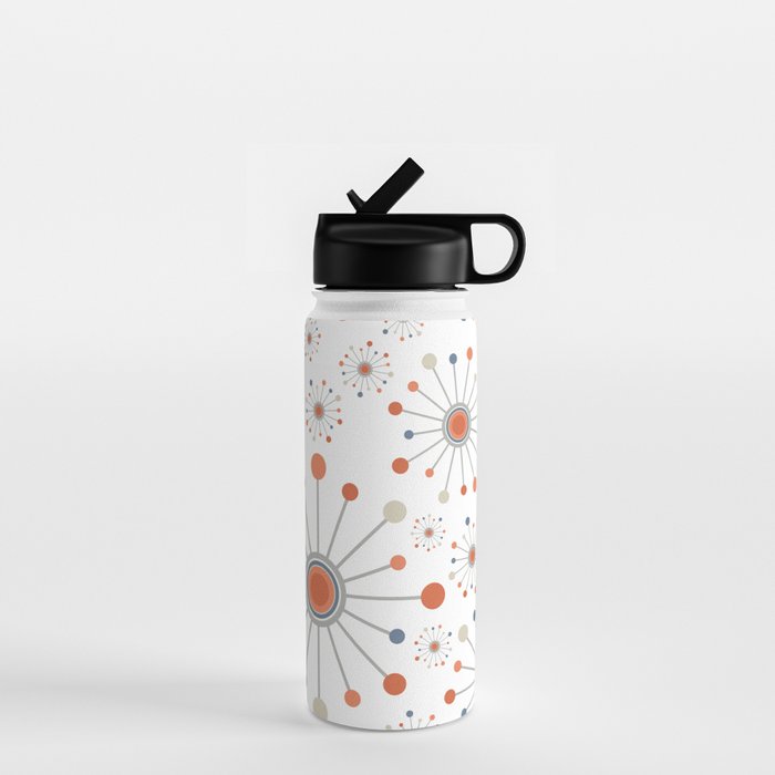 Retro Starburst Mid Century Modern Atomic Stars In Blue Orange Gray Beige Water Bottle