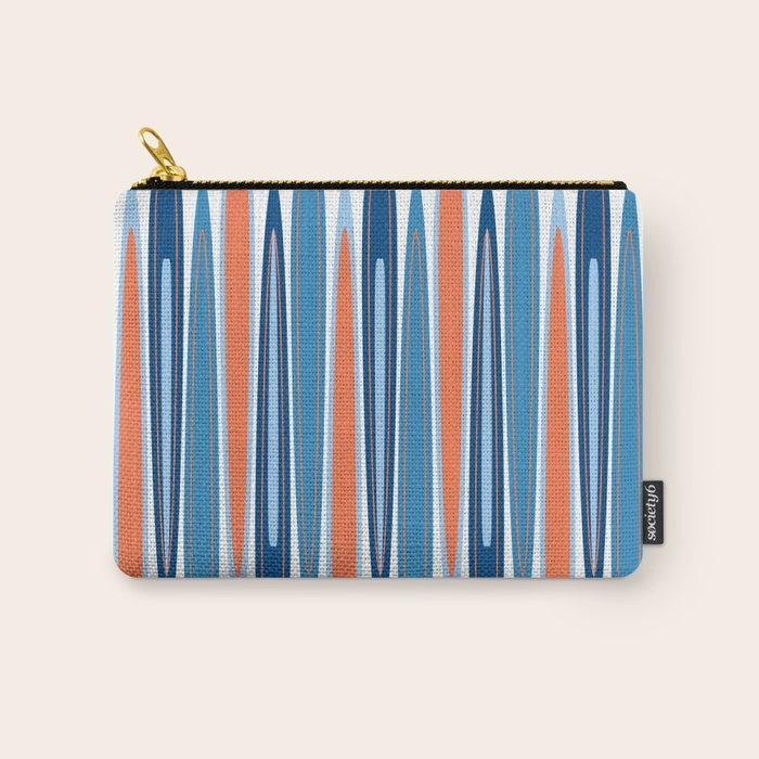 Mid Century Modern Vintage Inspired Stripes In Classic Blues And Muted Orange Carry All Pouch