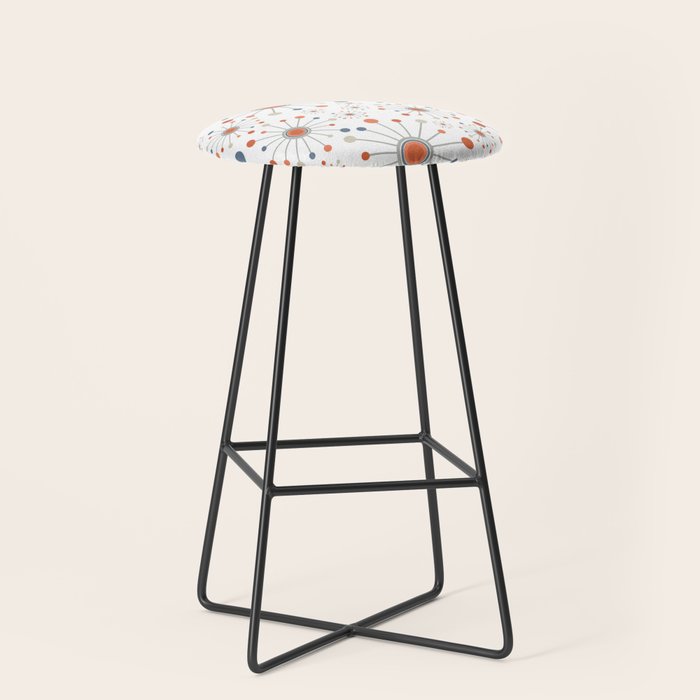 Retro Starburst Mid Century Modern Atomic Stars In Blue Orange Gray Beige Stool