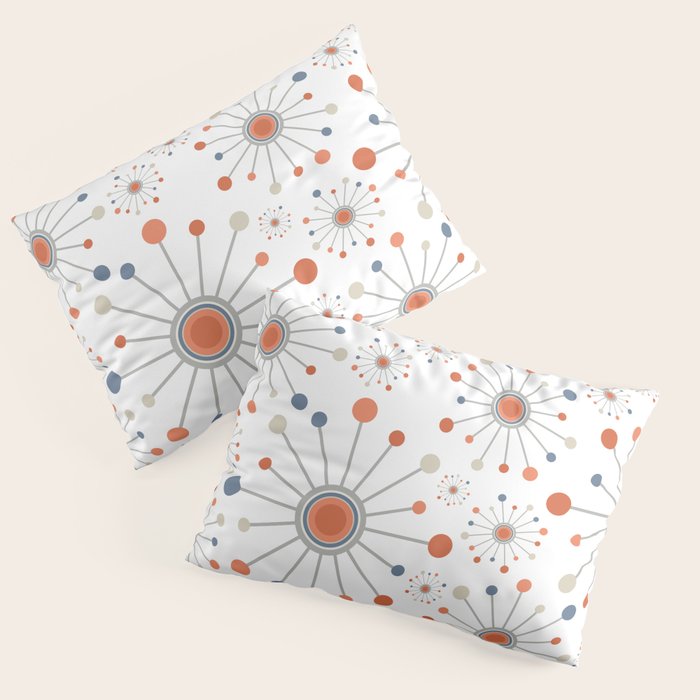 Retro Starburst Mid Century Modern Atomic Stars In Blue Orange Gray Beige Pillow Sham
