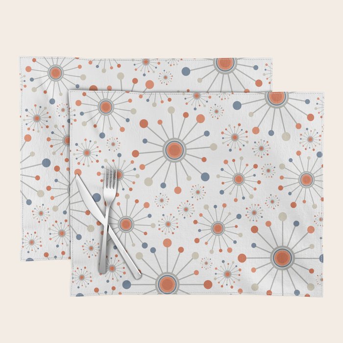 Retro Starburst Mid Century Modern Atomic Stars In Blue Orange Gray Beige Placemat