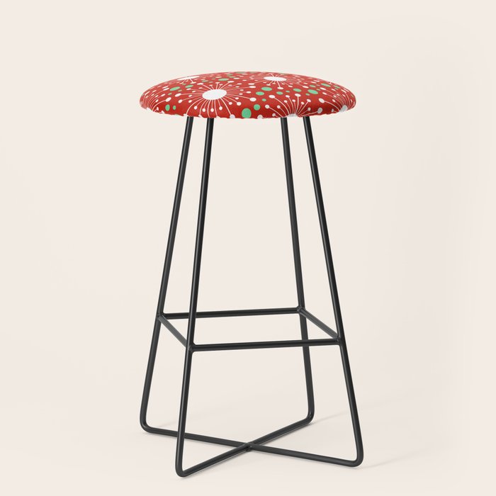 Christmas Holiday Midcentury Modern Atomic Snowflakes In Red Green And White Stool